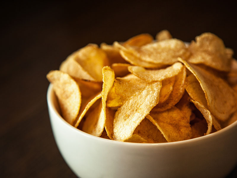 Bowl of potato crisps