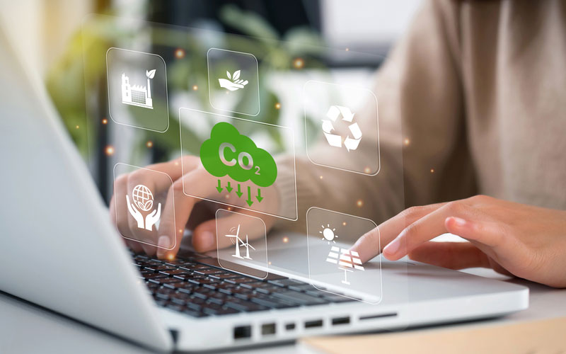 women using laptop for working technology and business Net zero and carbon neutral concept