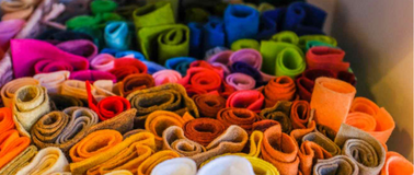 Rolls of colourful fabric
