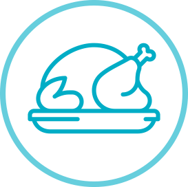 chicken nested in a blue circle