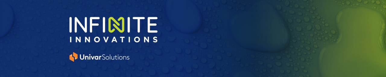 Water droplings repelling on a surface treated with coating chemicals. With the words "Infinite Innovations by Univar Solutions"