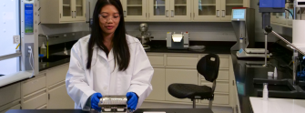 Pharmaceutical formulator working in a laboratory